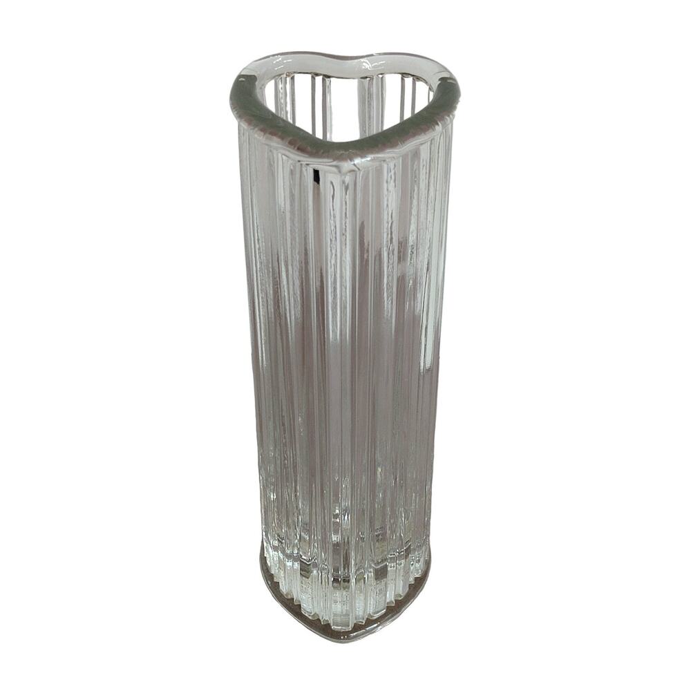 FTDA Glass Ribbed Fluted Heart Vase 7 1/2" 1982 Arts & Crafts Valentine's